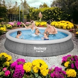 thumbnail of Bestway Fast Set runder aufblasbarer Pool mit Filterpumpe, graue Rattanoptik, 396 x 84 cm