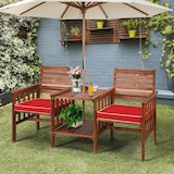 thumbnail of COSTWAY Gartenbank mit Tisch, 2-Sitzer-Holzbank mit Sitzkissen und Schirmloch, Akazienholzbank bis 350 kg