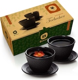 thumbnail of Bonvivre® Teetassen + Untersetzer aus emailliertem Gusseisen - 2er Set | Asiatische Teebecher mit Untertassen - Füllmenge je 100 ml