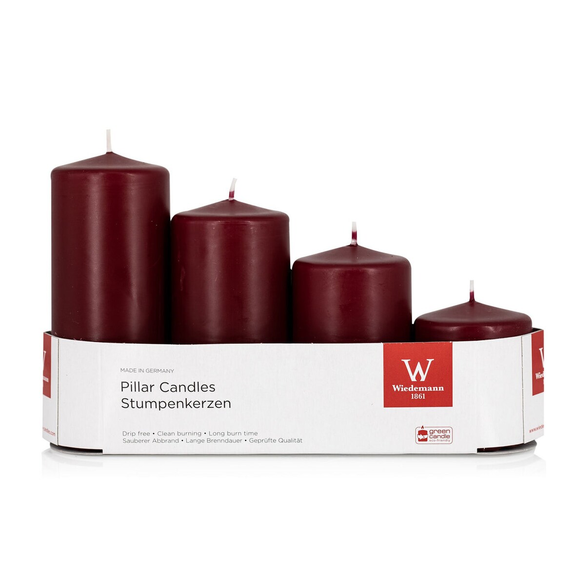 Stumpenkerze - 4er Stufenset bordeaux.
