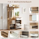 thumbnail of Flur Schuhbank 100x38.5x190 cm mit Spiegel Hochglanz Sitzbank Garderobenschrank mit Klapptüren Aufbewahrungsschrank Weiß Holzoptik
