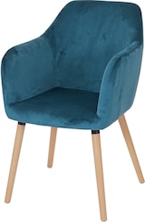 thumbnail of Esszimmerstuhl Malmö T381, Stuhl Küchenstuhl, Retro 50er Jahre Design ~ Samt, petrol-blau, helle Beine