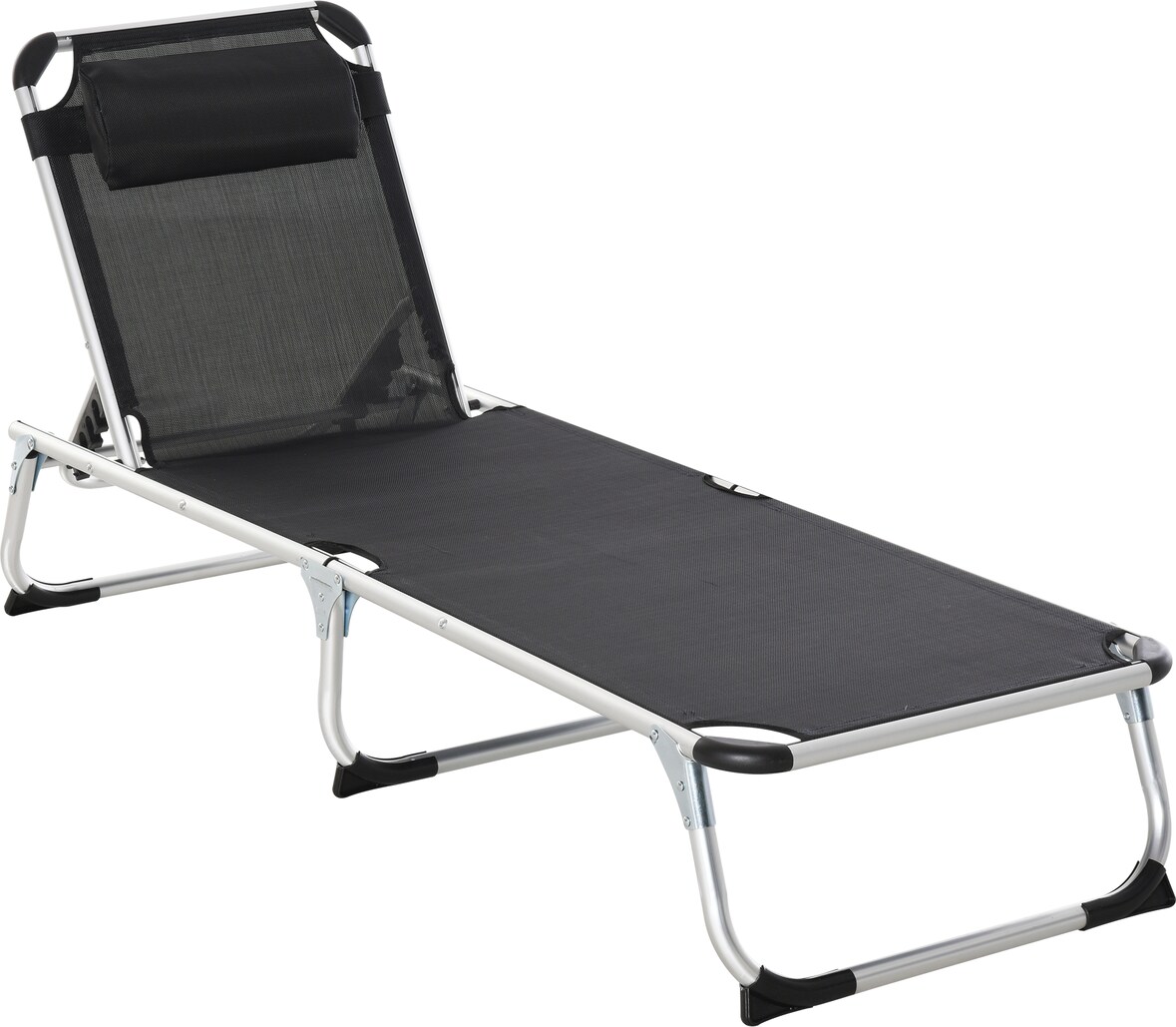 Outsunny Tumbona Plegable Reclinable de Aluminio con Reposacabezas Extraíble Respaldo Transpirable Ajustable en 4 Posiciones para Exterior 170x60x76cm