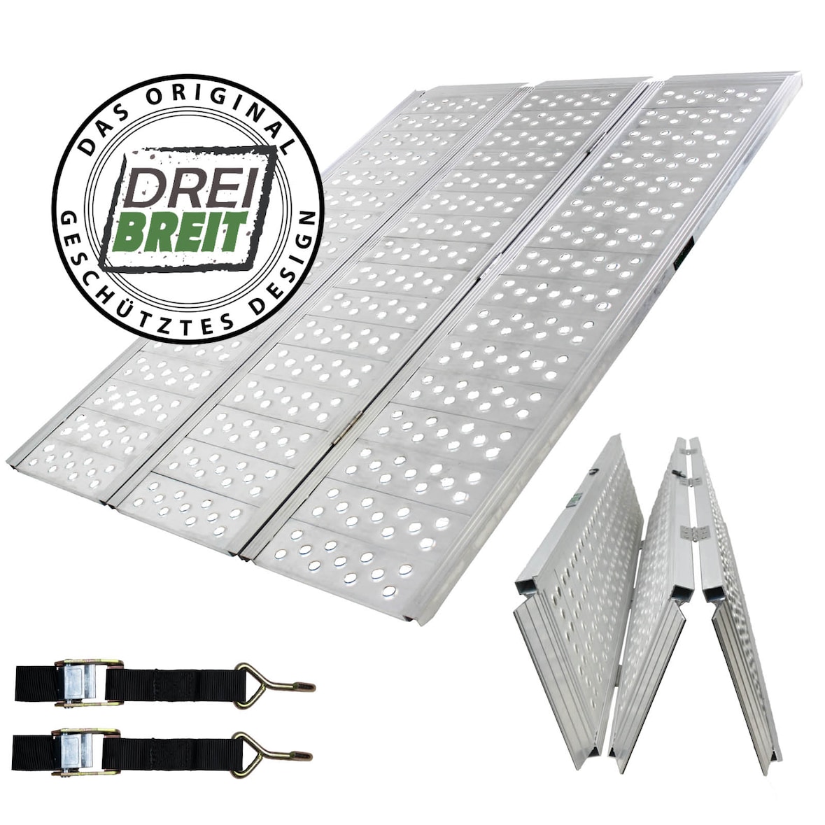 DREIBREIT by TRUTZHOLM Alu Auffahrrampe 255 x115 cm 2-fach klappbar 1020 kg gelocht extra Breite