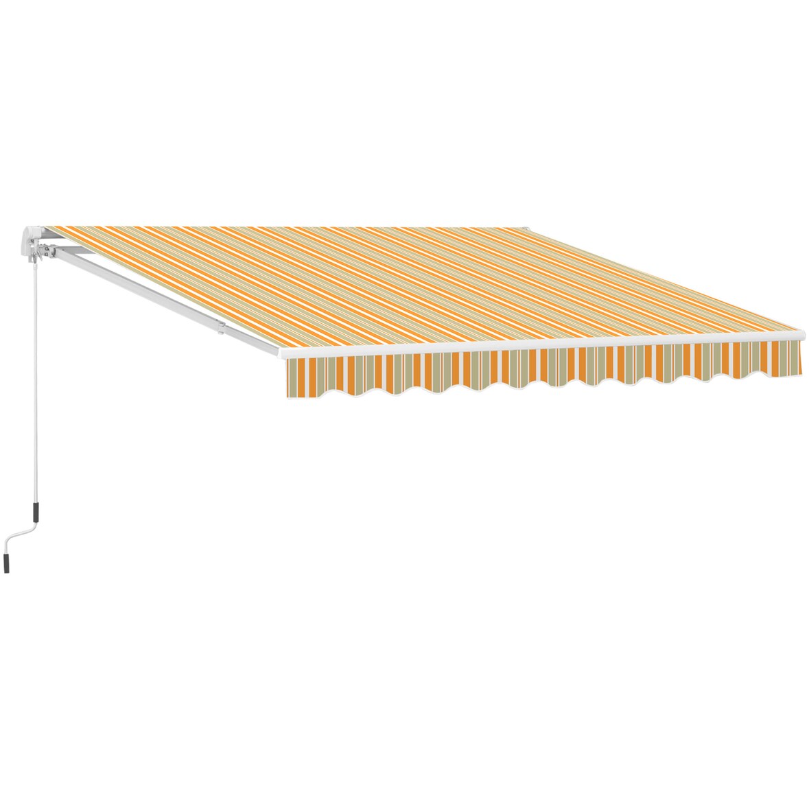 Outsunny Toldo Retráctil Con Manivela Toldo de 300x250cm con Brazo Articulado de Aluminio y Poliéster 280g/m² Rayas Naranja Beige y Blanco