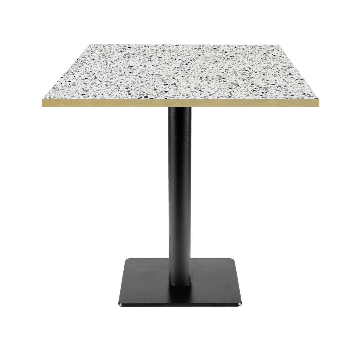 Restootab - Mesa Milan-T, 70x70cm, terrazzo chip branco, bordas de latão