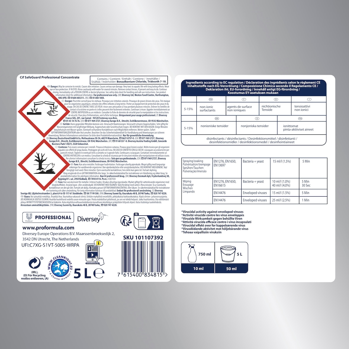 Cif Professional Safeguard 2in1 Desinfektionsreiniger Konzentrat 5 L Kanister