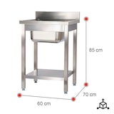 thumbnail of Romux® Évier en Acier Inoxydable avec 1 Cuve 600x700x850 mm Démontable | Évier Industriel avec Bac | Plonge Inox Professionnelle pour Restauration