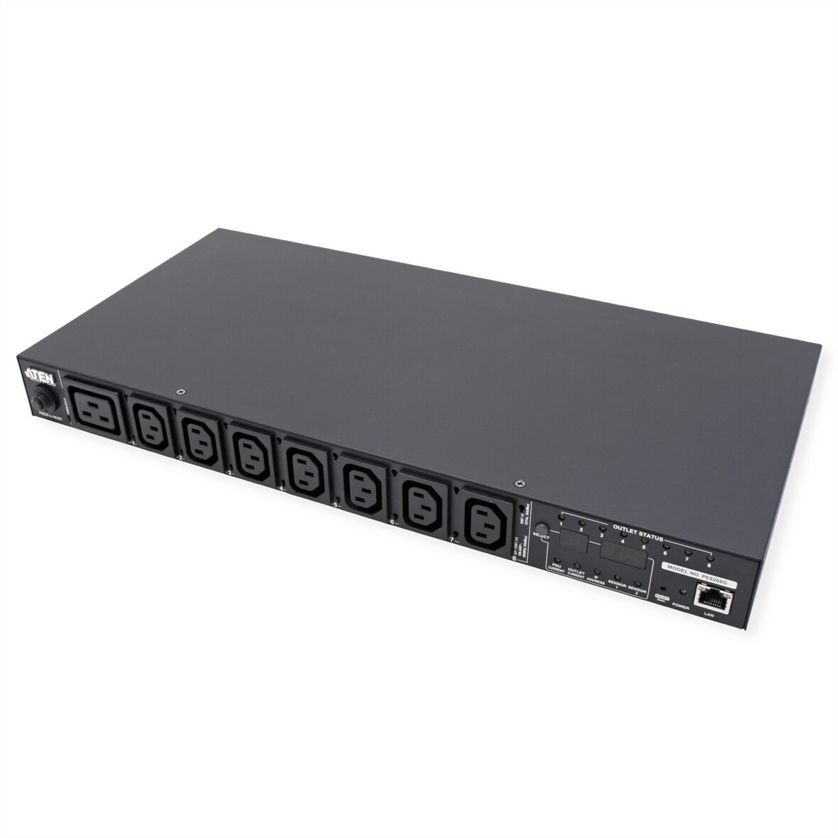 ATEN  PE8208G PDU 8 Port, 1HE, 7xC13 + 1xC19, 16A , Einzel-Port-Messung