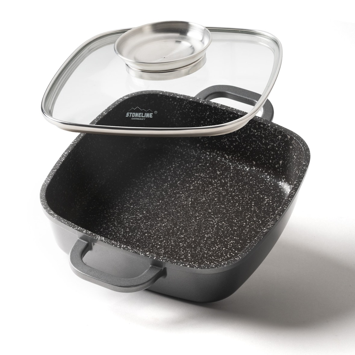 STONELINE® Servierpfanne mit Aroma Glasdeckel, Pfanne rechteckig, Backofen & Induktion geeignet