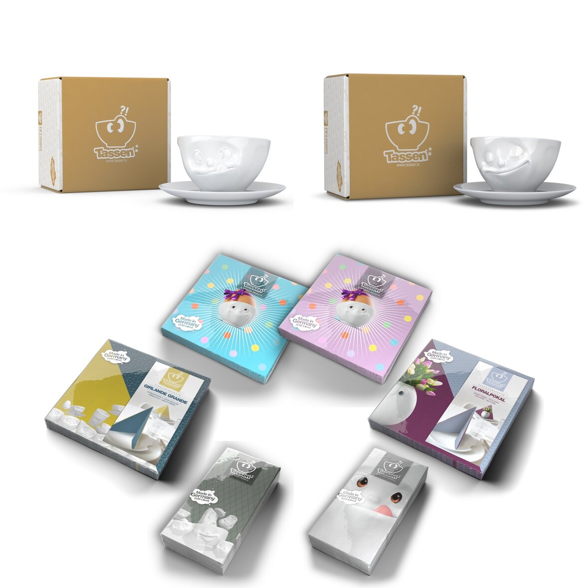 Tassen-Set 2-tlg. - jeweils 200 ml + Servietten - FIFTYEIGHT Kaffeetasse - Dekor Weiß - 1 Set