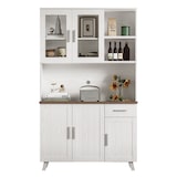 thumbnail of Hochschrank mit rustikalem Design und weißer Holzmaserung 114x40x190, 5 Türen,1 Schublade und 2 offene Fächer für Stauraum in Wohnzimmer und Esszimmer