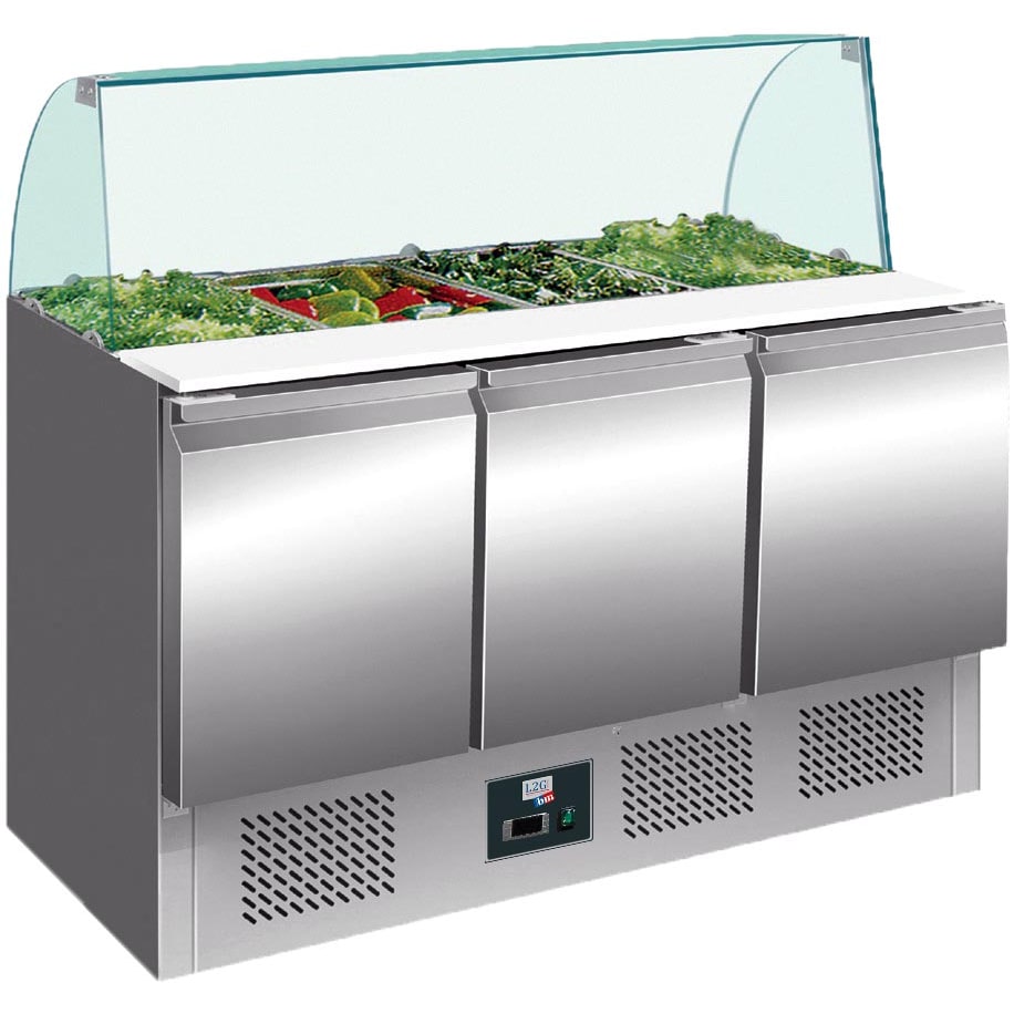 L2G - S903CG - saladette refrigeree inox pare-haleine verre +2/+8°c, 3 portes gn1/1, cap.4gn1/1 - 368l