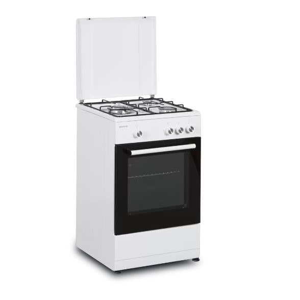 INFINITON Cocina con horno de Gás CC56BWC, Horno de Gás, 43 Litros, 3 Fuegos, Patas regulables, Blanco