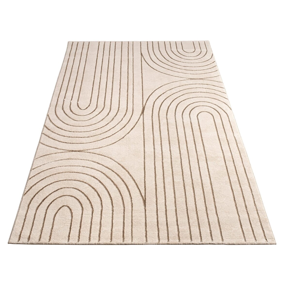 Teppich Kurzflor Abstrakt Wohnzimmer schmutzabweisend Creme Rechteckig 120x160 | 60% Polypropylen, 40% Polyester | Florhöhe: 11 mm | pflegeleicht