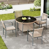 thumbnail of Gartenmöbel-Set Eisen Grau, 5-teilig mit rundem Tisch 110x110x74 cm, Sicherheitsglas, 4 Sessel mit Seilrückenlehne und Kissen