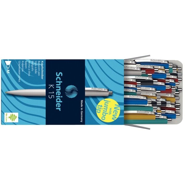 Stylo à bille rétractable K15 50 couleurs assorties, écriture bleue