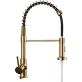 thumbnail of Bernd | Gastronomie Gold gebürstet Flexible Armatur | Edelstahl Wasserhahn Küche | Mischbatterie 360 Grad drehbar | Hochdruck 2 Anschlüsse