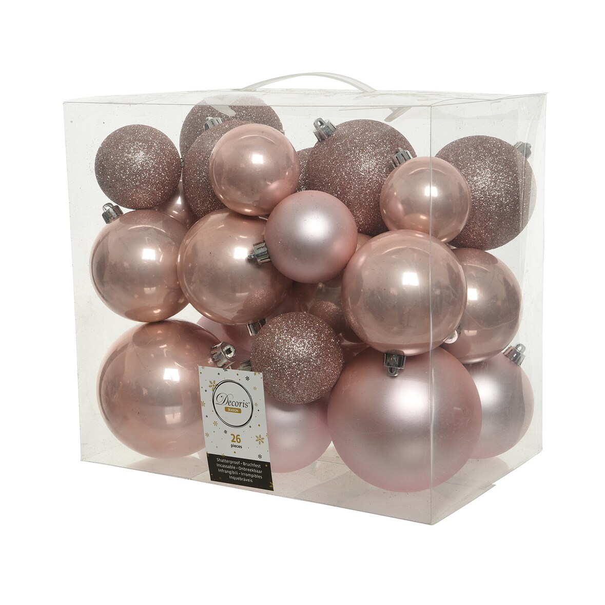 26 Weihnachtskugeln Kunststoff 6-10cm MixSet Christbaumkugeln Glitzer hellrosa