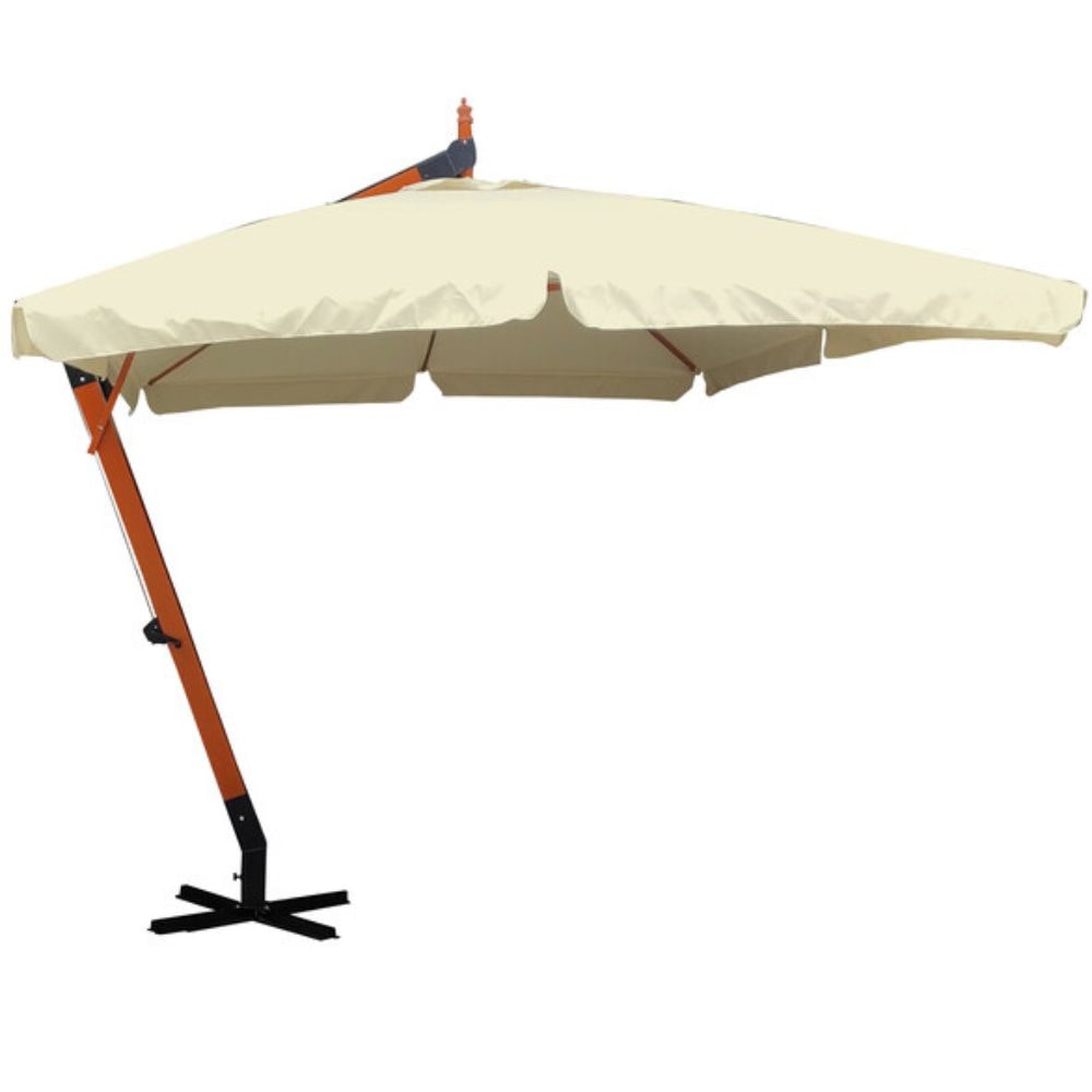 Ombrellone da Giardino Esterno 3x3 Palo Decentrato in Legno Telo Poliestere 210 g/mq  Top Ecru