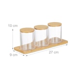 thumbnail of Relaxdays Wattestäbchenbehälter mit Tablett, 3 Becher m. Deckel, Kosmetik Organizer Kunststoff/Bambus, transparent/natur