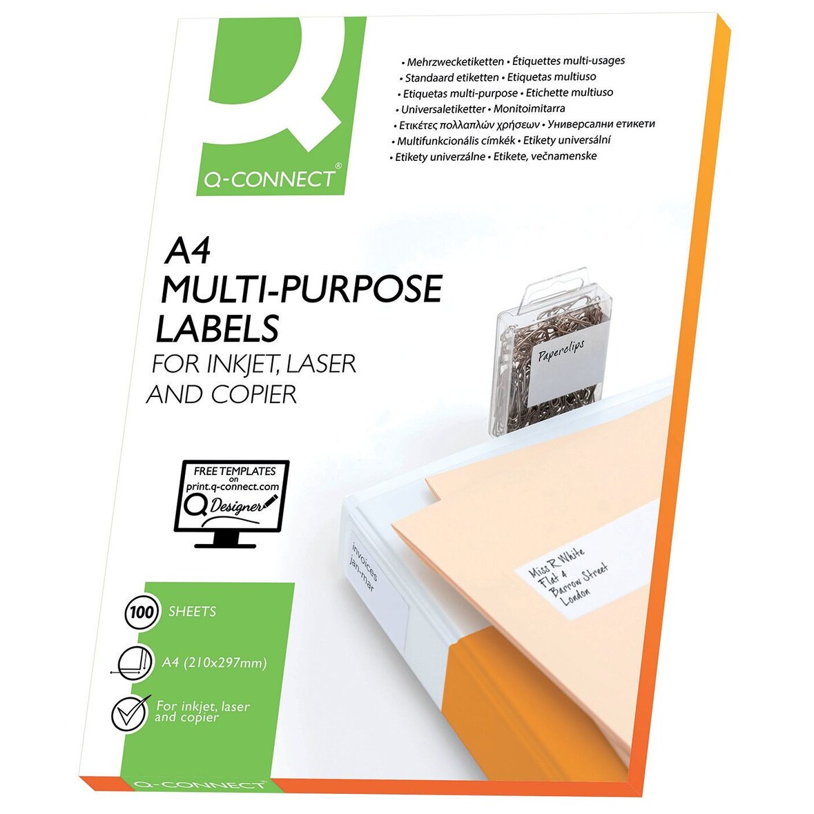 Q-Connect® KF00190 Inkjet+Laser+Kopier-Etiketten - 48,5 x 25,4 mm, weiß, 4000 Stück