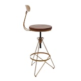 thumbnail of Set di 2 sgabelli da bar HWC-N18, sgabello da bar, poggiapiedi girevole regolabile in altezza, legno metallico industriale ~ marrone, struttura in oro