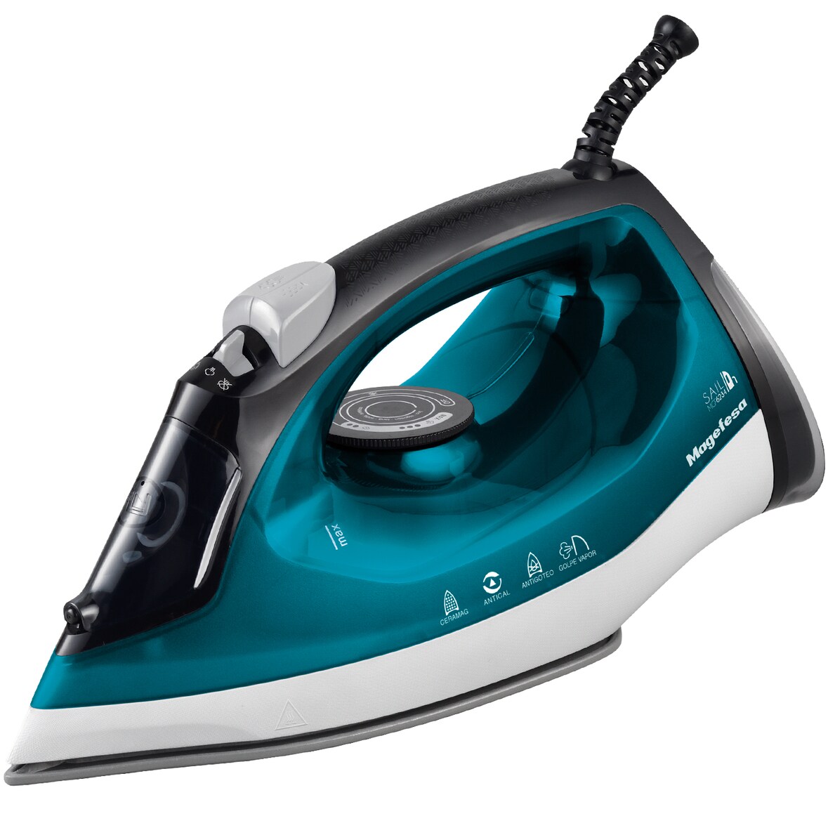 Magefesa Sail - Plancha de Suela Cerámica, 2400W, 320ml, Autolimpieza, Antigoteo y Antical, Planchado en Seco y en Vapor, Planchado Vertical