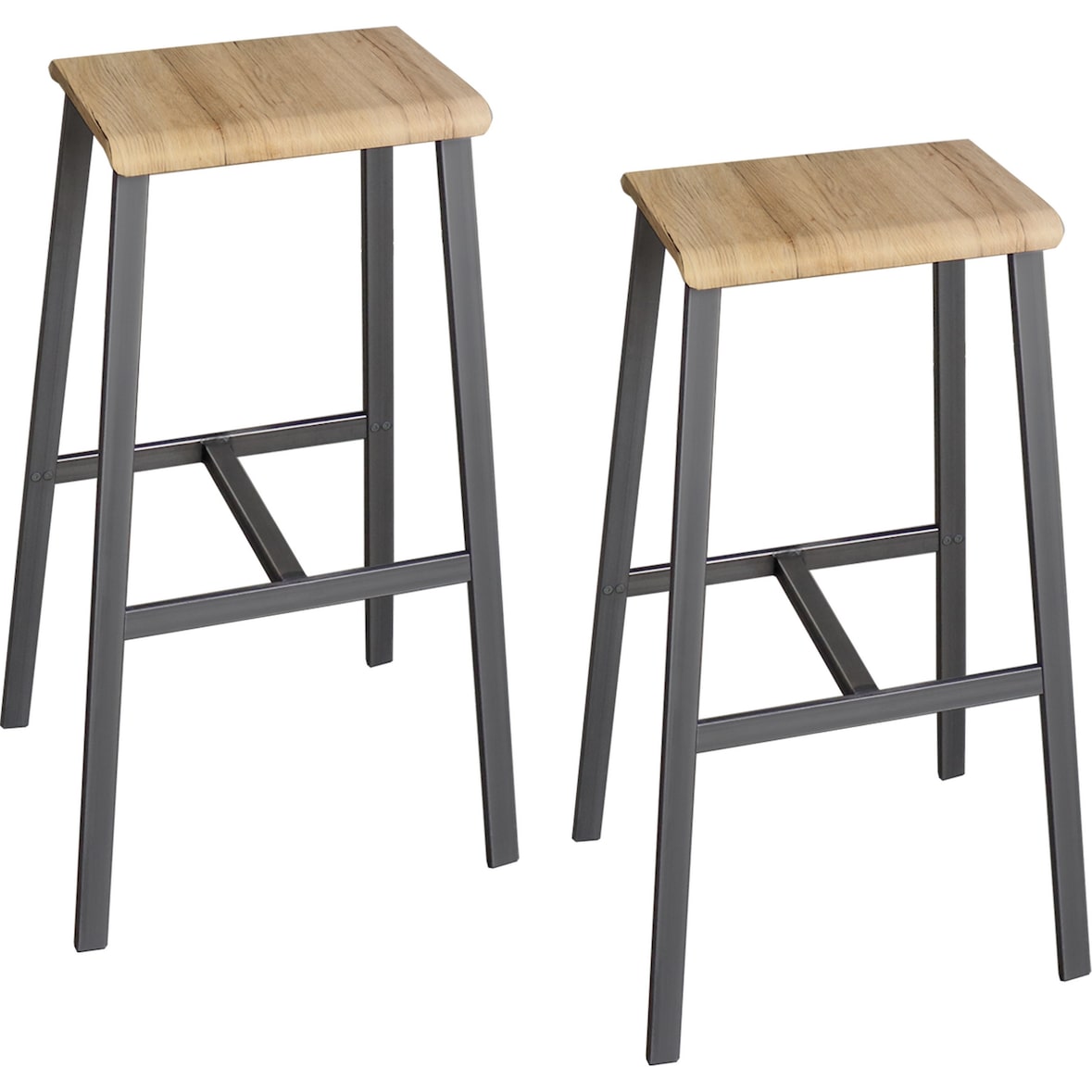 bümö Barhocker 2er Set im Industrial-Design, Barstuhl Asteiche/Rohstahl, Barhocker Holz-Sitz ohne Lehne, Hocker mit Gestell aus Metall belastbar bis