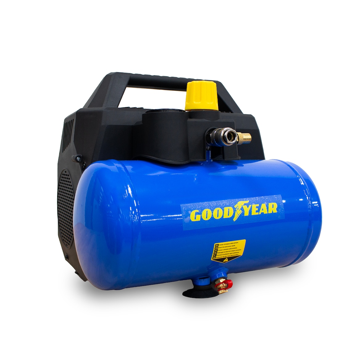 Goodyear – Compresor 6 L 1.1 kW (1.5 HP) Sin Aceite, 8 bar, 207 L/min, Motor de Inducción Silencioso 86 dB Portátil