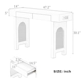 thumbnail of Konsolentisch 120x36x77 cm mit 2 Schubladen und Steckdosenleiste mit USB- und Type-C-Anschlüssen Weiß, skandinavisches Gitterdesign