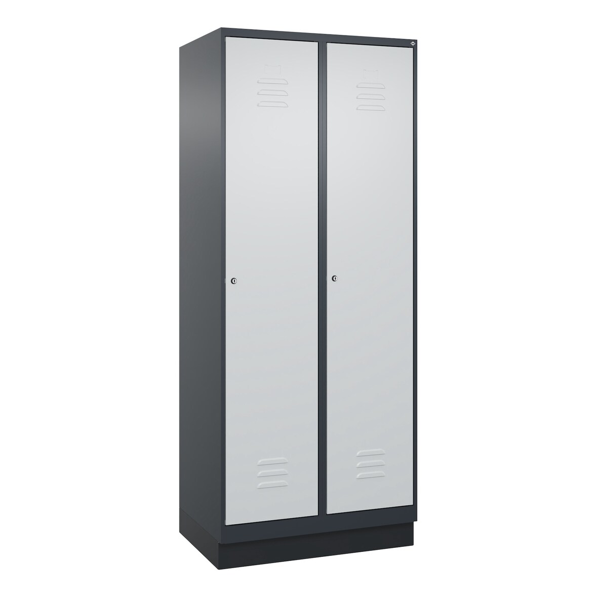 C+P Spind Classic PLUS, Sockel, 2 Abteile, HxBxT 195x80x50cm, Zylinderschloss, Anthrazit/Hellgrau von PROREGAL