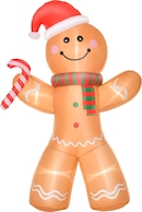 BLOOMWIN Opblaasbare kerstdecoratie voor buiten, 2,9 m, peperkoekmannetje, opblaasbaar met ledlicht, peperkoekmannetje, kerstdecoratie, opblaasbaar voor tuindecoratie, seizoensgebonden peperkoek