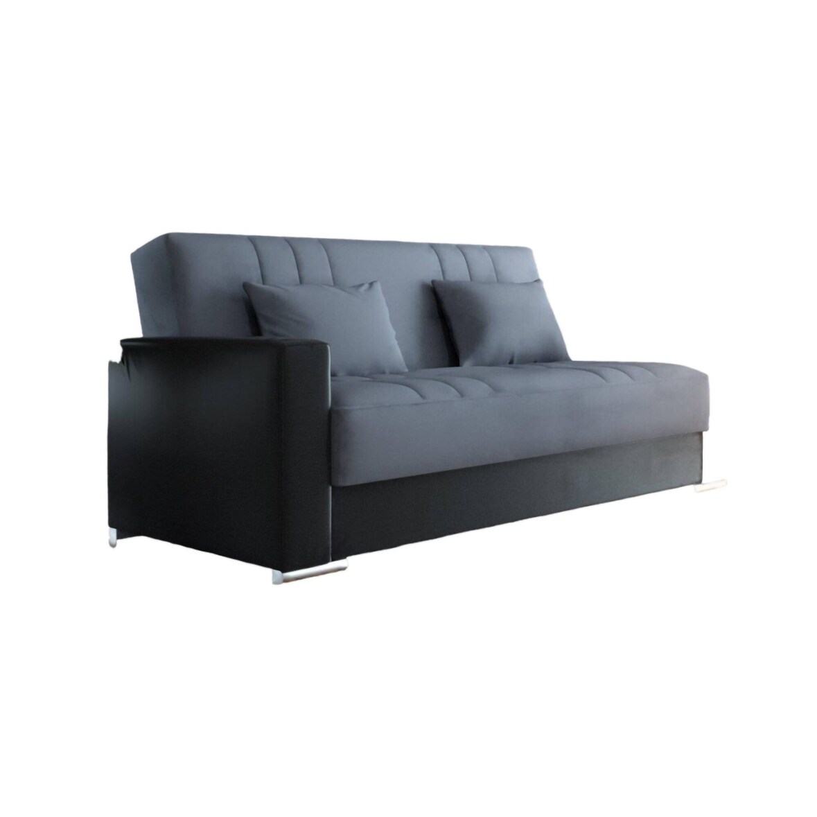 Dmora Divano letto Sergio, Divano letto contenitore a 3 posti in ecopelle e tessuto, 230 x96h101 cm, Nero e Grigio