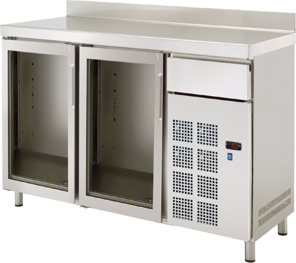Kühler gegenauflager 2 glastüren 1 schublade - 1500x600x1050 mm - 220 W 230/1V - 76969509 Eurast
