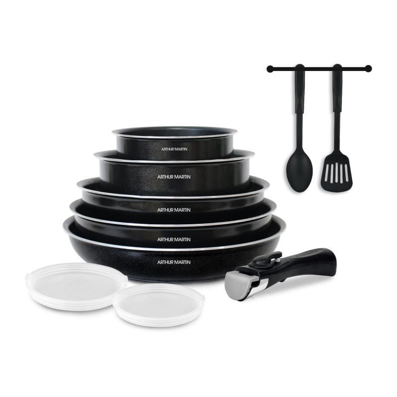 Batterie De Cuisine 10 Pieces Arthur Martin - Aluminium - Tous Feux Sauf Induction - Noir