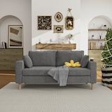 thumbnail of Zweisitzer-Sofa Chenille Grau 173x68x77 cm mit Staufächern, Getränkehaltern, Seitentaschen und 2 Rückenkissen