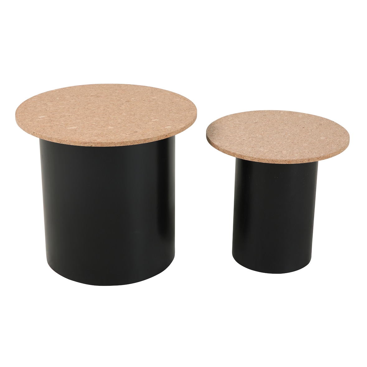 SIT Möbel Bijzettafel rond set van 2 | Tafelblad MDF met kurk naturel | Onderstel grenen zwart | B 50 x D 50 x H 45 cm | 19000-82 | Serie CORK