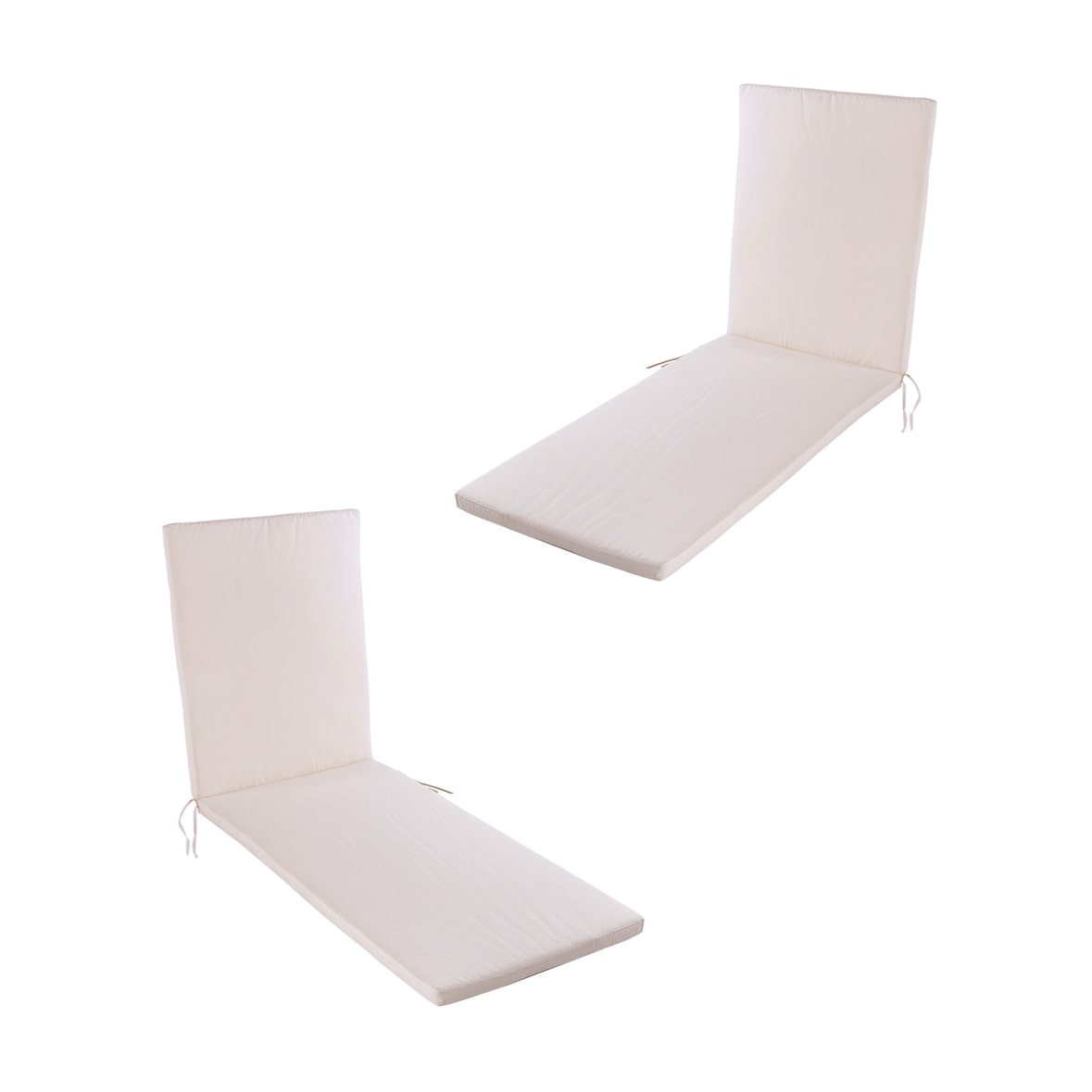 Pack 2 cojines para tumbona de exterior color beige, Tamaño 196x60x5 cm, Repelente al agua, Desenfundable
