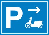 thumbnail of Motorroller Parkplatz mit Richtungspfeil rechts Schild waagerecht A3 (297x420mm)