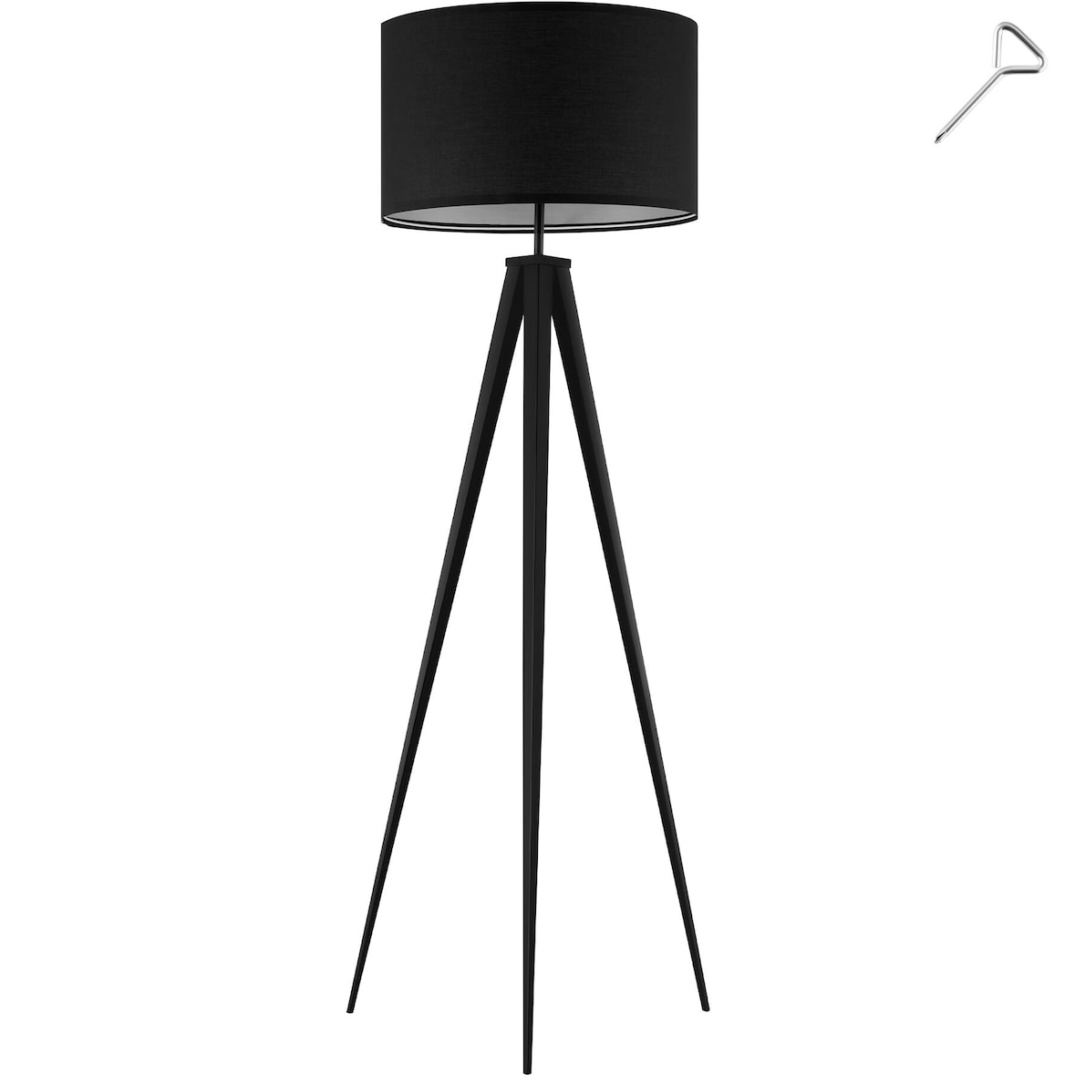 tectake Lampadaire Lunaris, abat-jour en tissu, trépied - noir - 405199