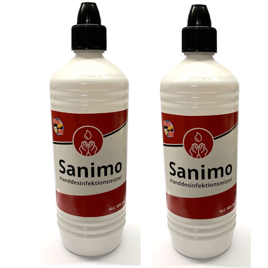 2x 1000ml Sanimo Handdesinfektionsmittel - anwendungsfertig - nach Rezept der WHO Desinfektionsmittel Hände Nachfüllflasche
