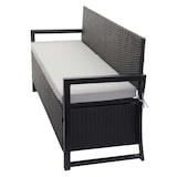 thumbnail of Poly-Rattan 3er Sitzbank HWC-F39, Gartenbank Truhenbank, Staufach Aufbewahrung Sitzkissen ~ anthrazit, Kissen grau