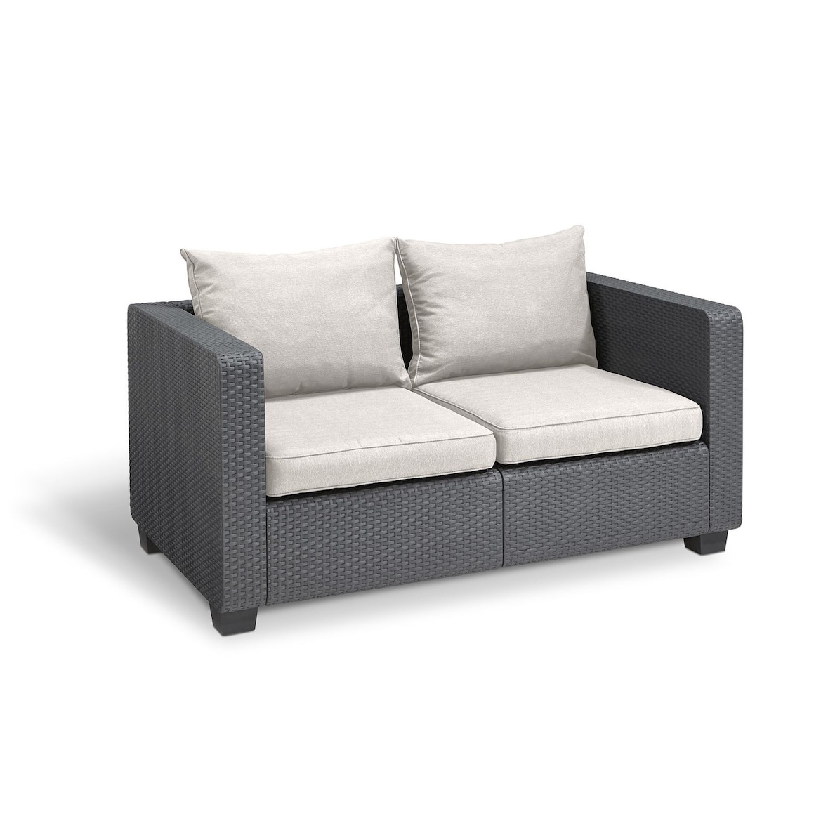 Allibert Salta 2-Sitzer in Anthrazit mit Kissen  Wetterfester Rattanoptik-Gartensofa