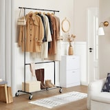 thumbnail of Kleiderständer Industriedesign, bis 110 kg belastbar, Garderobenständer auf Rollen, 2 Kleiderstangen, 1 Ablage, Wasserrohr-Optik, schwarz