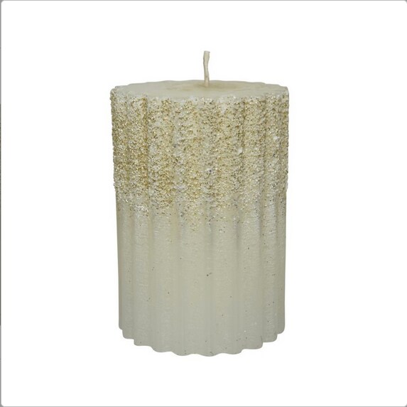 1 Stumpenkerzen 10cm geriffelte Zylinderkerzen Adventskerzen Glitzer Wollweiß