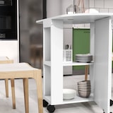 thumbnail of Klappbarer Esstisch auf Rollen, Drop-Leaf-Tisch für kleine Räume mit 2-stufigen Regalböden, kleiner Küchentisch mit 6 Rollen, Weiß