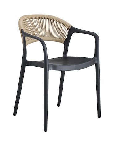 METRO PROFESSIONAL Cadeira de exterior empilhável Laveria, plástico, com braços ,design de corda, preto