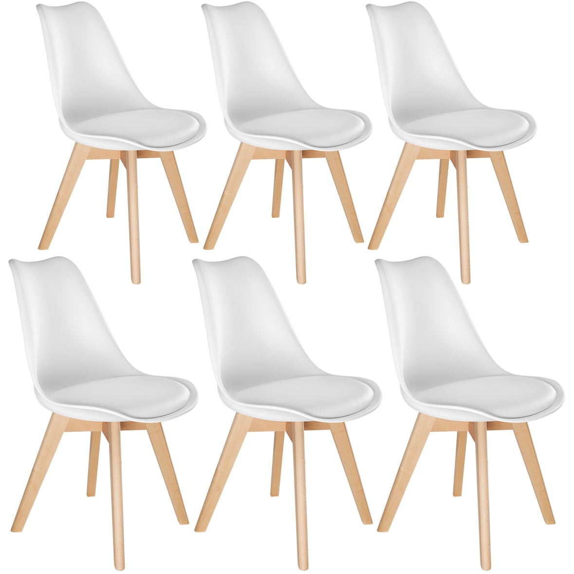 tectake Lot 6 chaises salle à manger style scandinave forme ergonomique blanc - 406098
