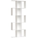 thumbnail of Bücherregal 5 Ebenen S-förmig geometrisch 15 Fächer modernes schmales Regal Weiß Holzmaserung